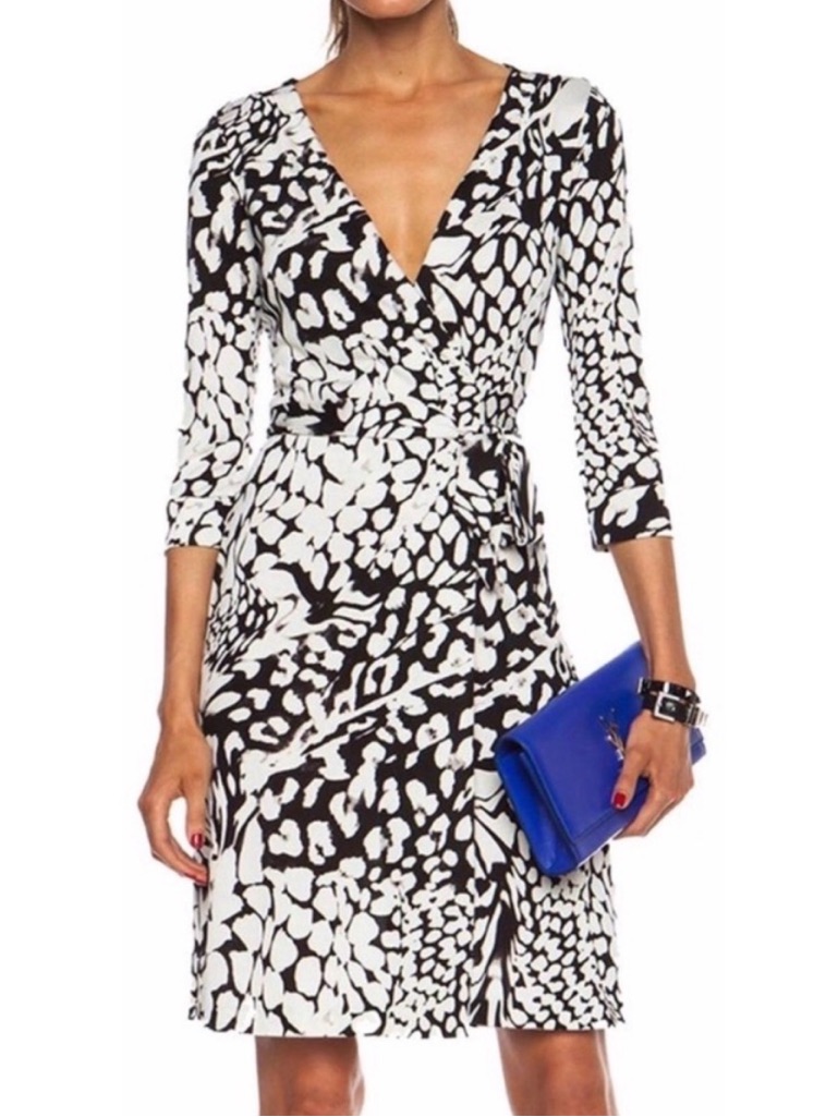 Diane Von Furstenberg Wrap Dress Womens 6 Black White New Julian Two Silk Wrap